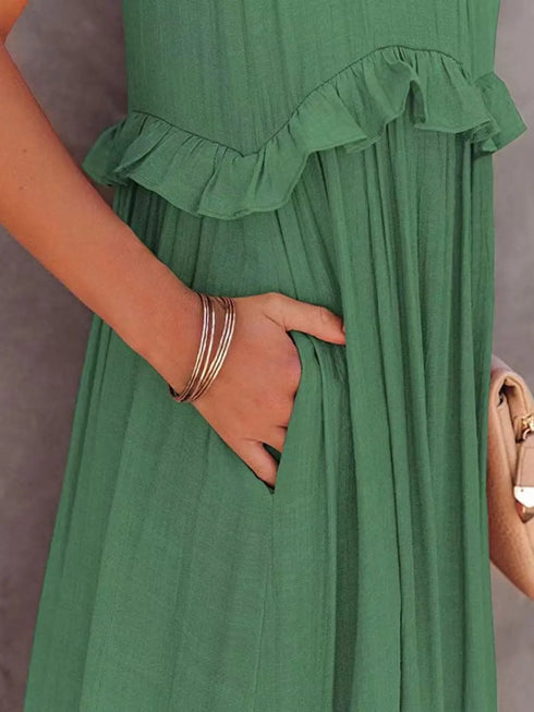 'Galatea' Ruffled Sleeveless Maxi Dress - Celes Fashion